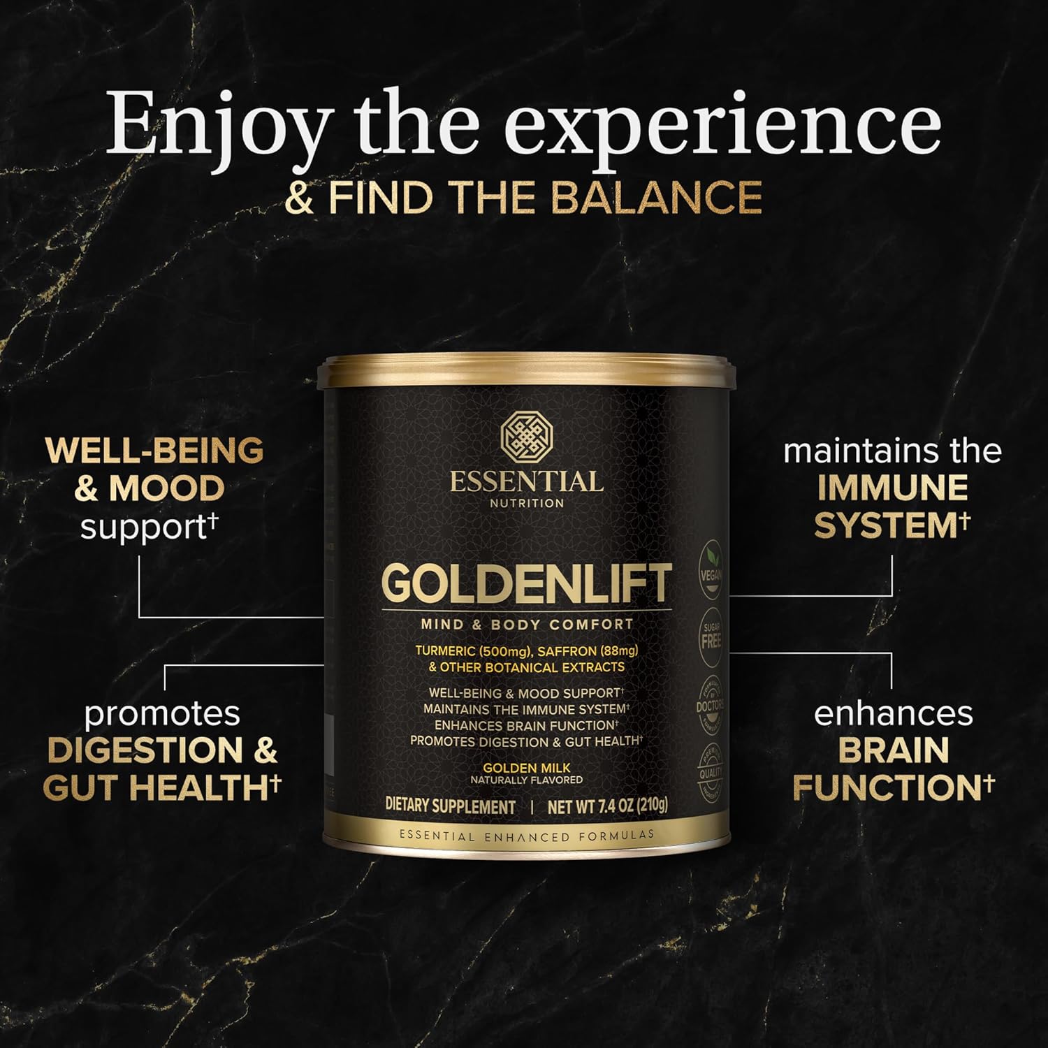 Golden Lift Turmeric Supplement Powder - Vegan Golden Milk with Saffron, Cinnamon, Cayenne & Black Pepper Extracts - 7.4oz - 30 Servings