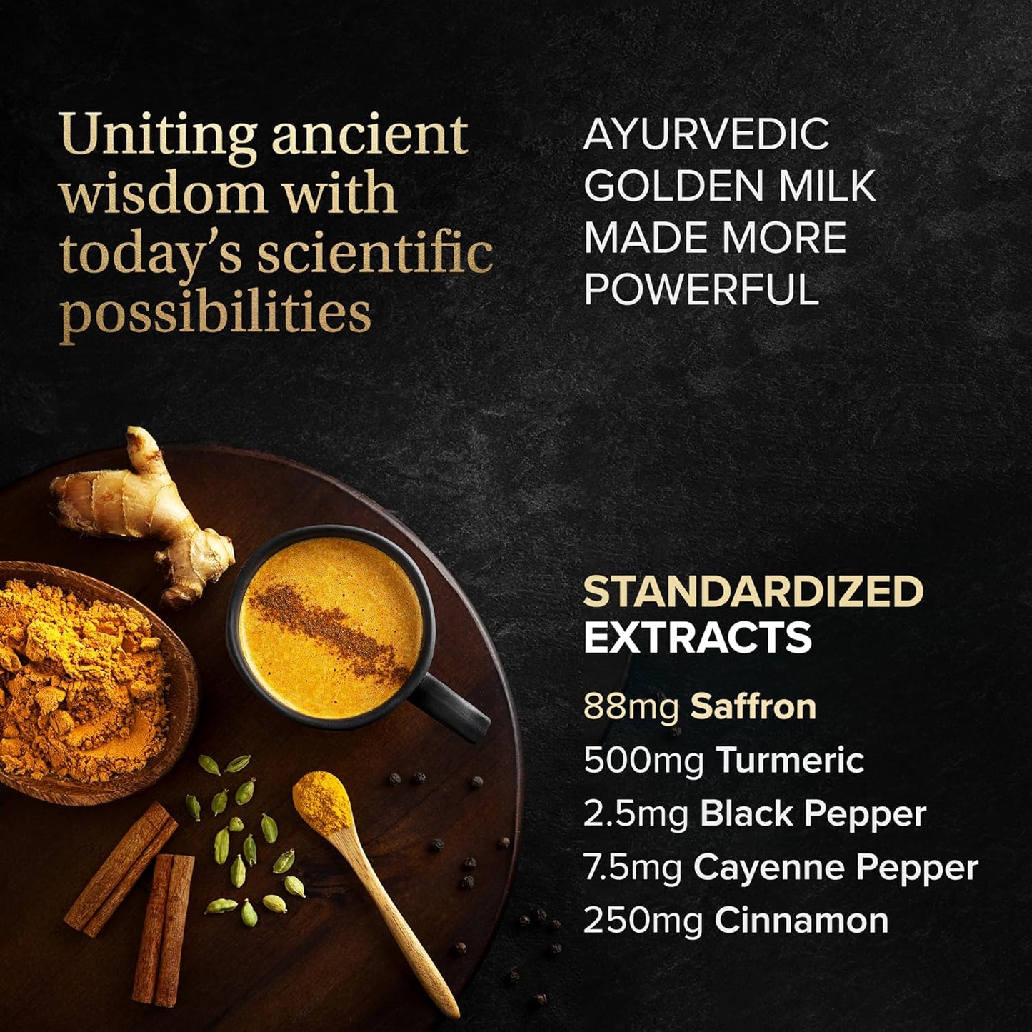 Golden Lift Turmeric Supplement Powder - Vegan Golden Milk with Saffron, Cinnamon, Cayenne & Black Pepper Extracts - 7.4oz - 30 Servings