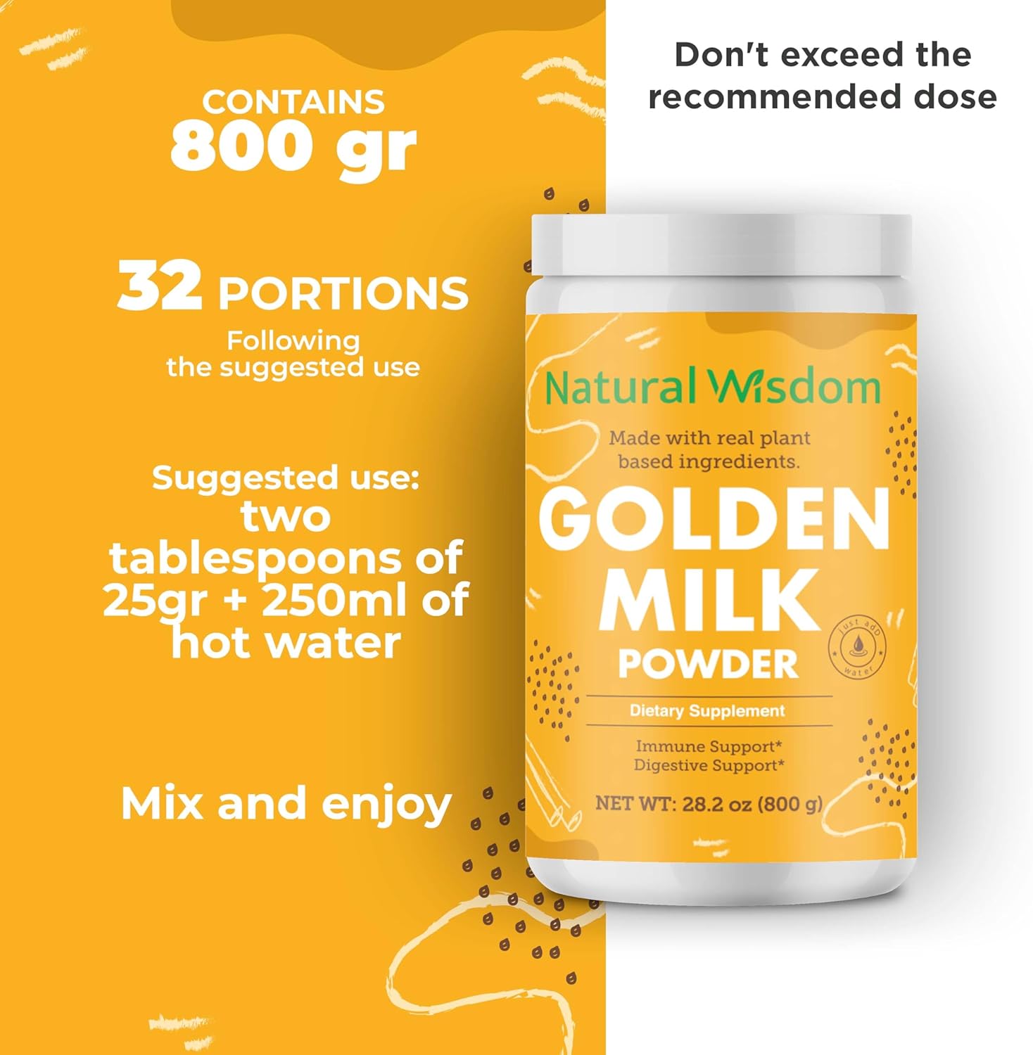Golden Milk Powder with Turmeric, Ginger, Cinnamon, Cardamom, and Coconut Milk - Promotes Healthy Digestion - Gluten-Free - 100% Natural - 28.2 oz