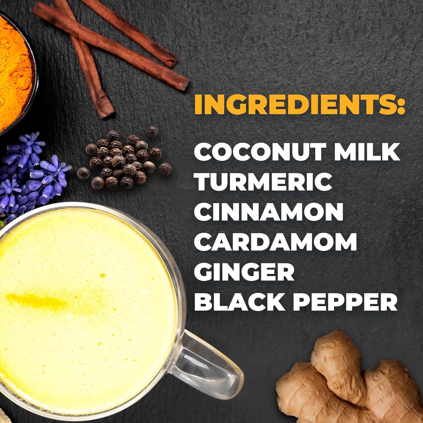 Golden Milk Powder with Turmeric, Ginger, Cinnamon, Cardamom, and Coconut Milk - Promotes Healthy Digestion - Gluten-Free - 100% Natural - 28.2 oz