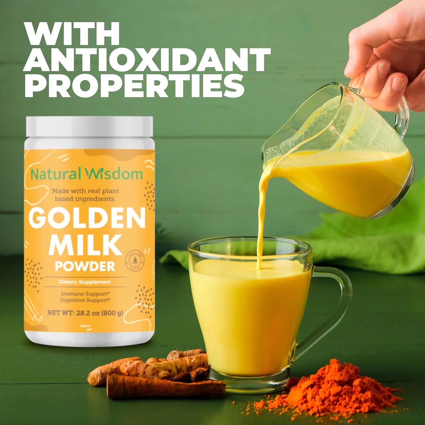 Golden Milk Powder with Turmeric, Ginger, Cinnamon, Cardamom, and Coconut Milk - Promotes Healthy Digestion - Gluten-Free - 100% Natural - 28.2 oz