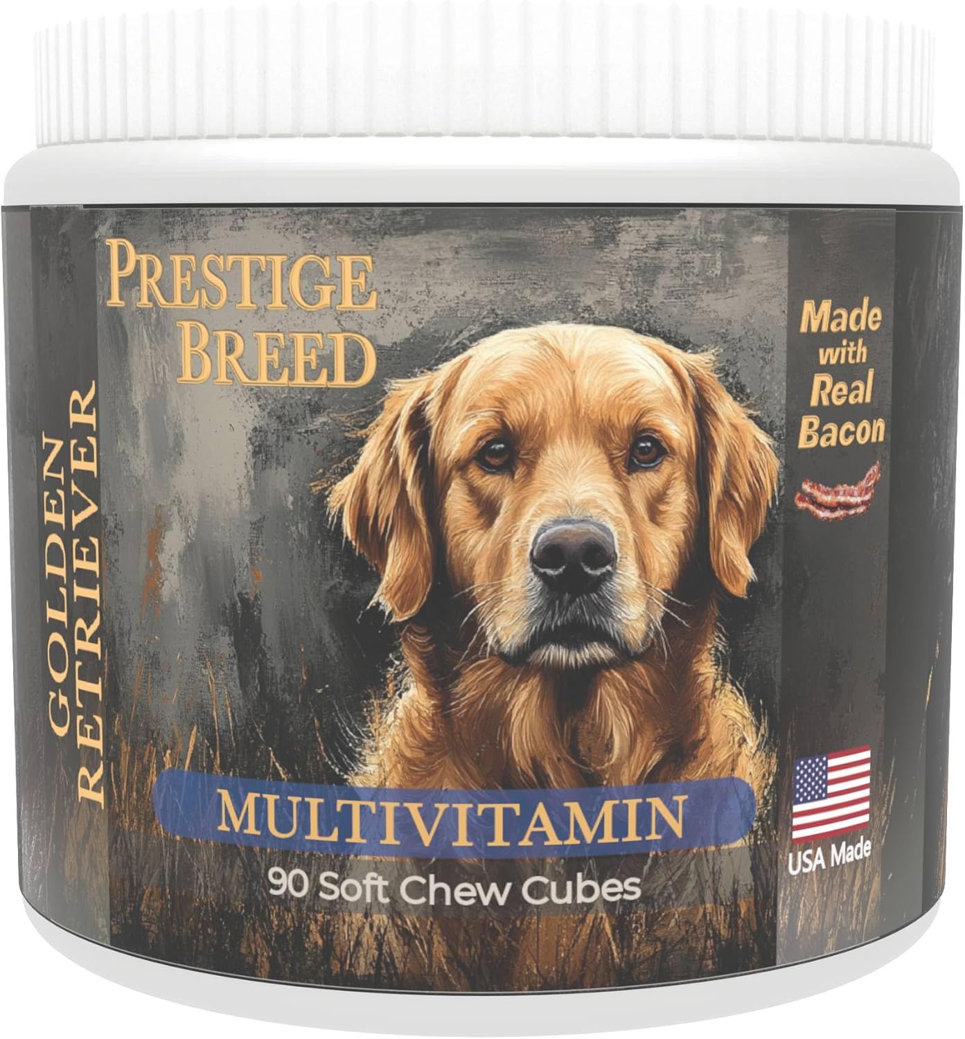 Golden Retriever Multivitamins, 90 Count, USA-Made with Real Bacon for Balanced Nutrition and Prestige Breed Support