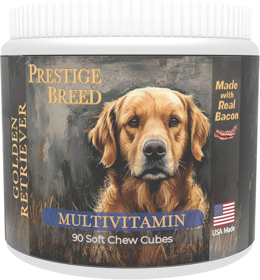 Golden Retriever Multivitamins, 90 Count, USA-Made with Real Bacon for Balanced Nutrition and Prestige Breed Support