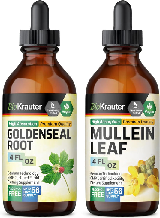 Goldenseal and Mullein Tincture Set - 4 Fl. Oz. Each - Herbal Supplement for Immune Support and Respiratory Health