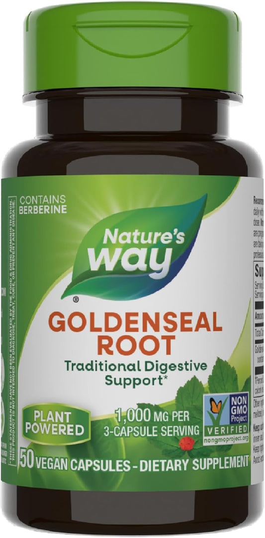 Goldenseal Root Capsules - Traditional Digestive Support with Berberine, Non-GMO, Vegan - 50ct