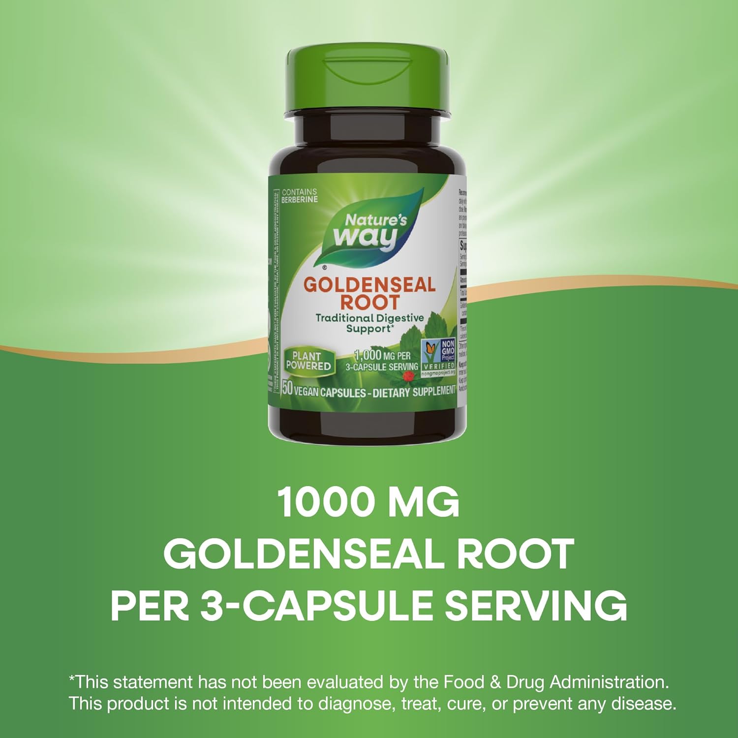 Goldenseal Root Capsules - Traditional Digestive Support with Berberine, Non-GMO, Vegan - 50ct