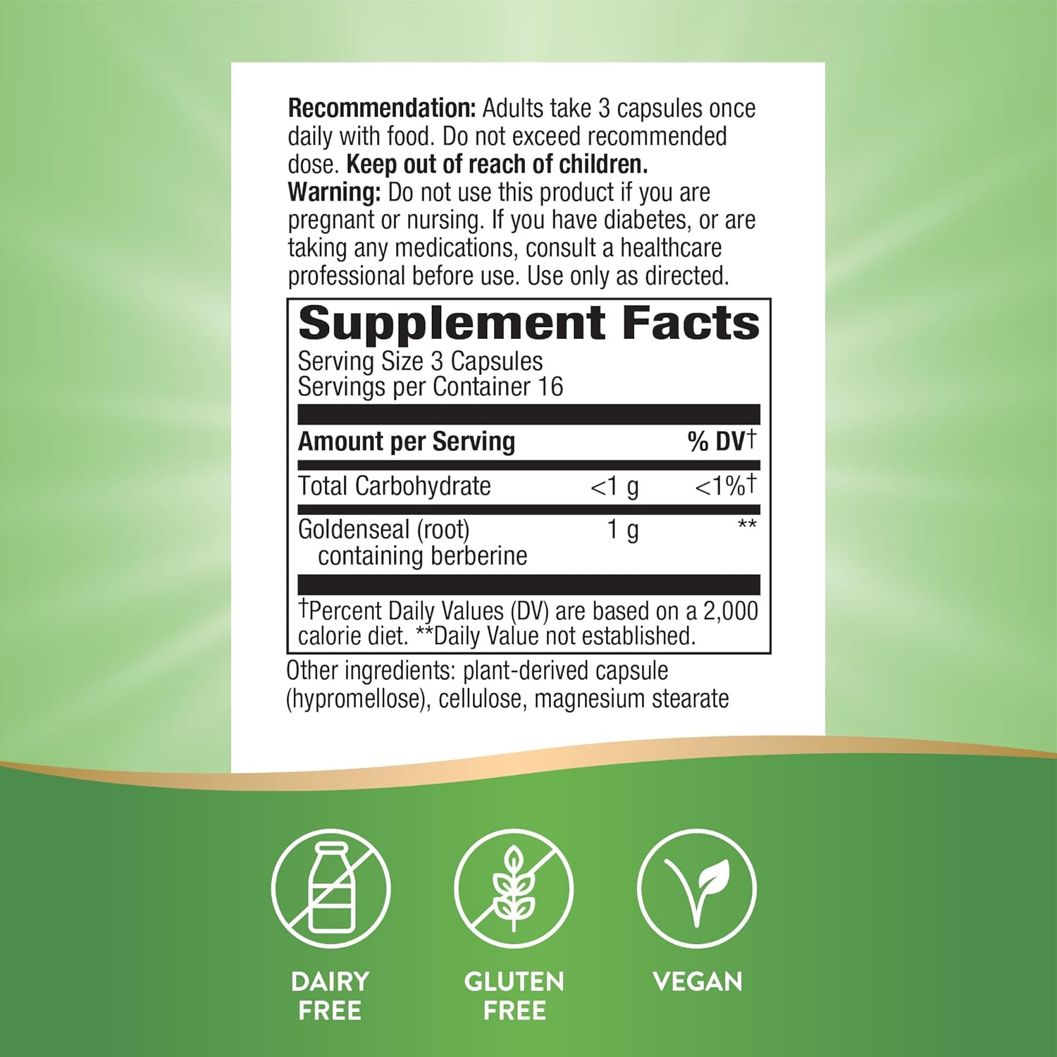 Goldenseal Root Capsules - Traditional Digestive Support with Berberine, Non-GMO, Vegan - 50ct