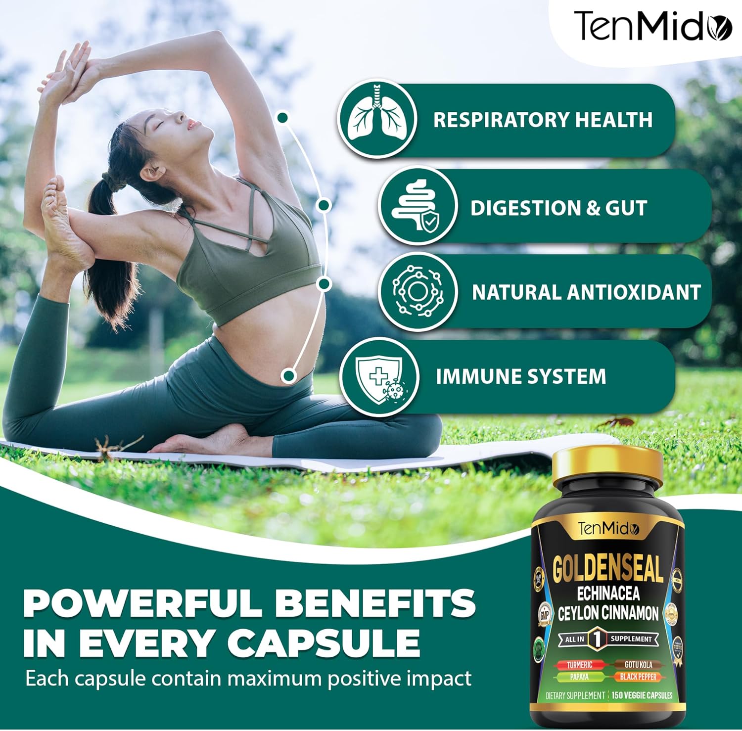 Goldenseal Root Supplement with 7in1 Formula for Digestive Health Support - 150 Capsules