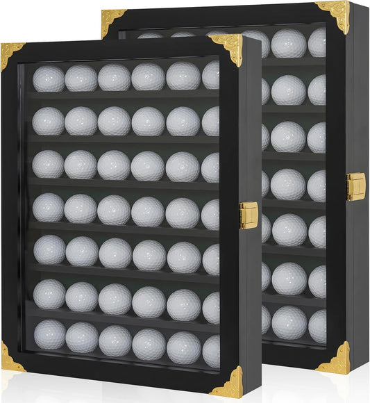 Golf Ball Display Case with 42 Ball Holder - Wall Mount or Stand Cabinet for Golf Enthusiasts
