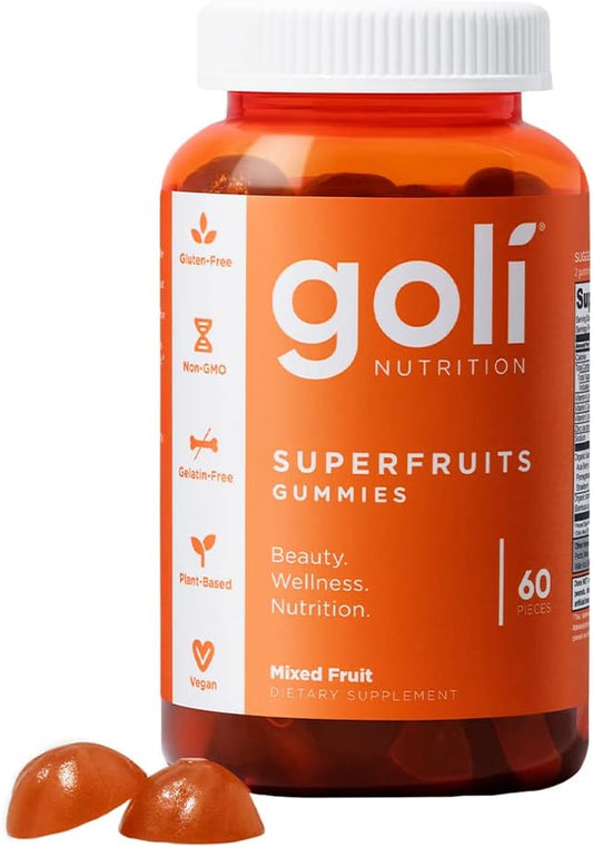 Goli SuperFruits Beauty Gummy Vitamins - 60 Count - Collagen-Promoting Ingredients - Vegan, Plant-Based, Non-GMO