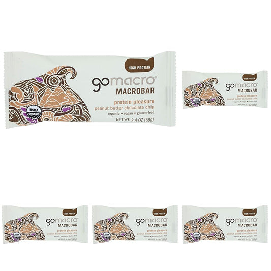 GoMacro Protein Pleasure Bar Peanut Butter Chocolate Chip - 2.4 oz, Pack of 5
