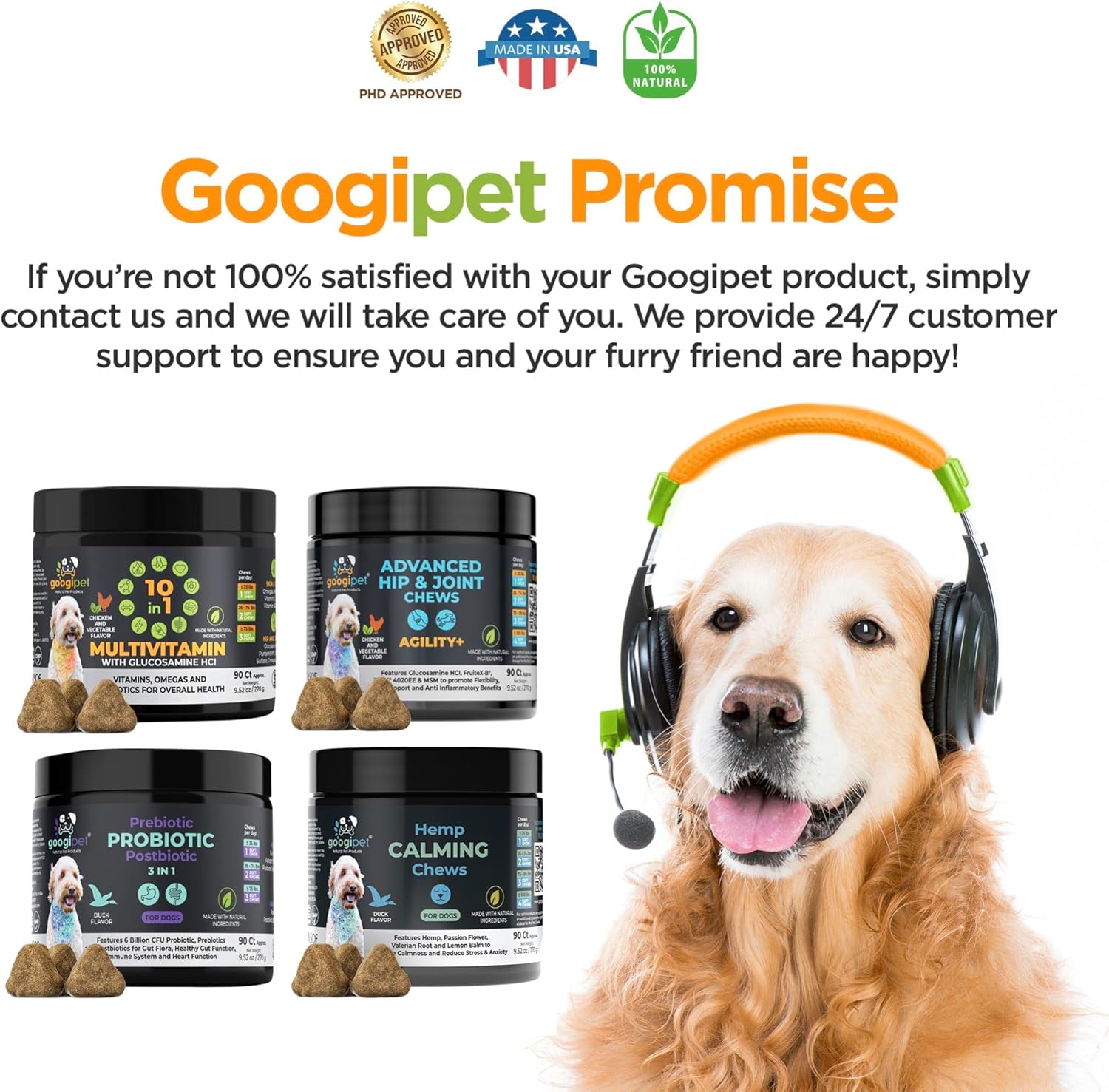Googipet Premium 10 in 1 Dog Multivitamin Chewable with Probiotics, Vitamin C, and Glucosamine - Peanut Butter & Pumpkin Flavor