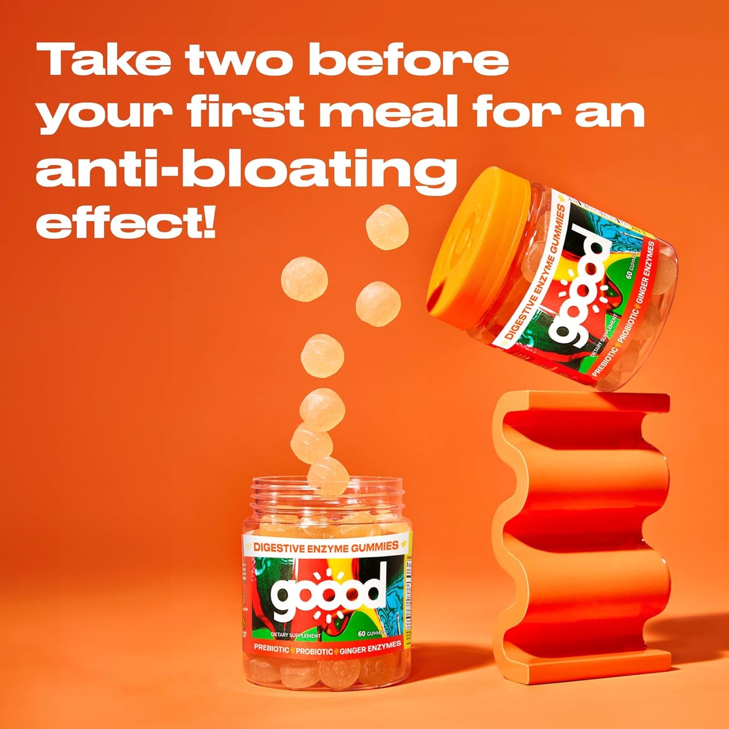 Goood Wellness Probiotic & Prebiotic Gummies for Digestive Health - Sugar-Free Lemon Flavor Fiber Gummies for Bloating Relief - Non-GMO Vegan Probiotic Gummies for Women, Men, & Kids