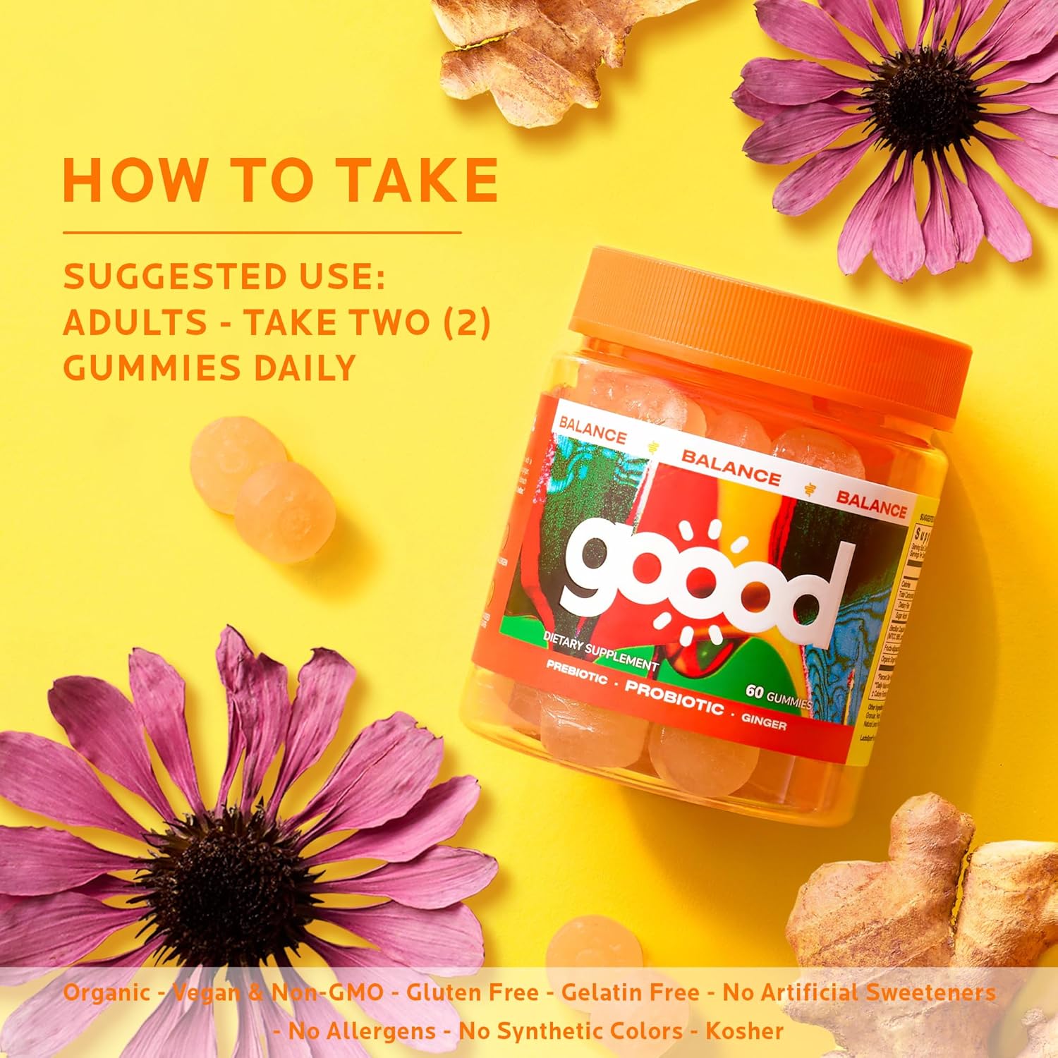 Goood Wellness Probiotic & Prebiotic Gummies for Digestive Health - Sugar-Free Lemon Flavor Fiber Gummies for Bloating Relief - Non-GMO Vegan Probiotic Gummies for Women, Men, & Kids