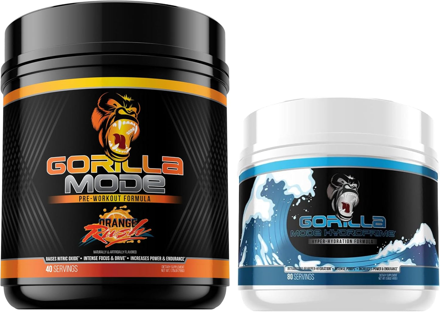 Gorilla Mind Gorilla Mode & HydroPrime Glycerol Pre Workout Stack - Ultimate Formula for Hydration, Pump, Power, Endurance, and Thermoregulation