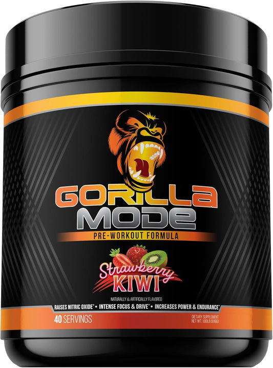 Gorilla Mind Pre Workout Supplement for Energy, Focus, and Muscle Pumps - L-Citrulline, Creatine, L-Tyrosine, Betaine, Alpha-GPC, Caffeine - 816g Strawberry Kiwi Flavor