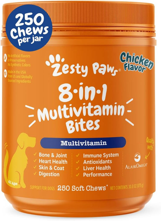 Grain-Free Dog Multivitamin Treats with Glucosamine & Probiotics - Joint, Skin, Coat, and Immune Support - 250 Treats