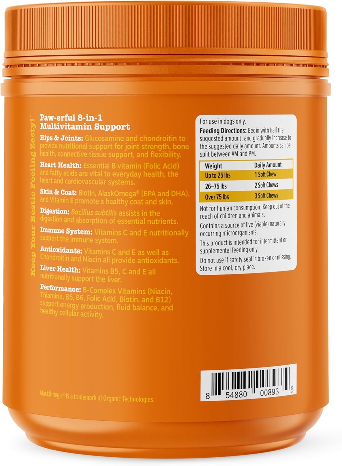 Grain-Free Dog Multivitamin Treats with Glucosamine & Probiotics - Joint, Skin, Coat, and Immune Support - 250 Treats