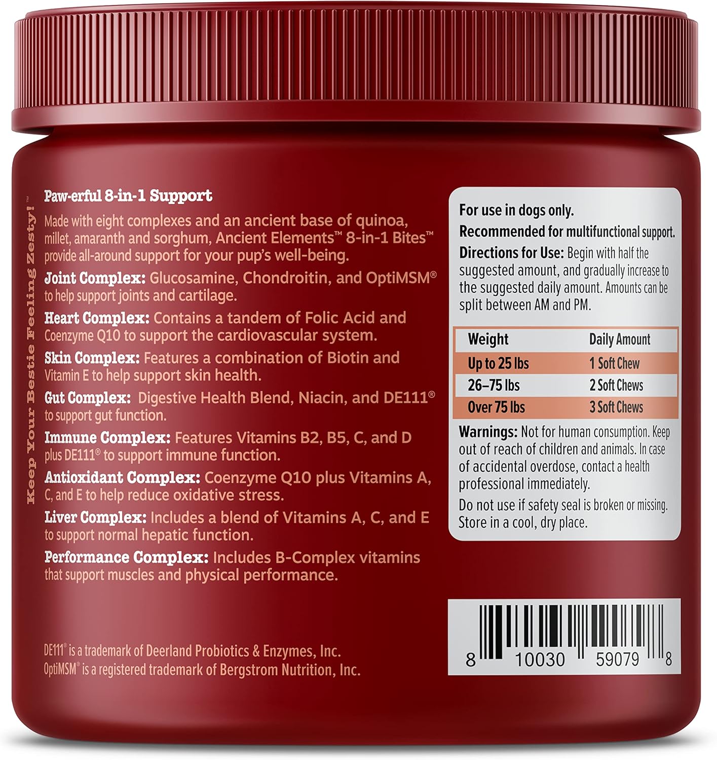 Grain-Free Dog Multivitamin Treats with Glucosamine Chondroitin, Probiotics, and Digestive Enzymes for Joint, Skin, and Immune Health - 90 Count