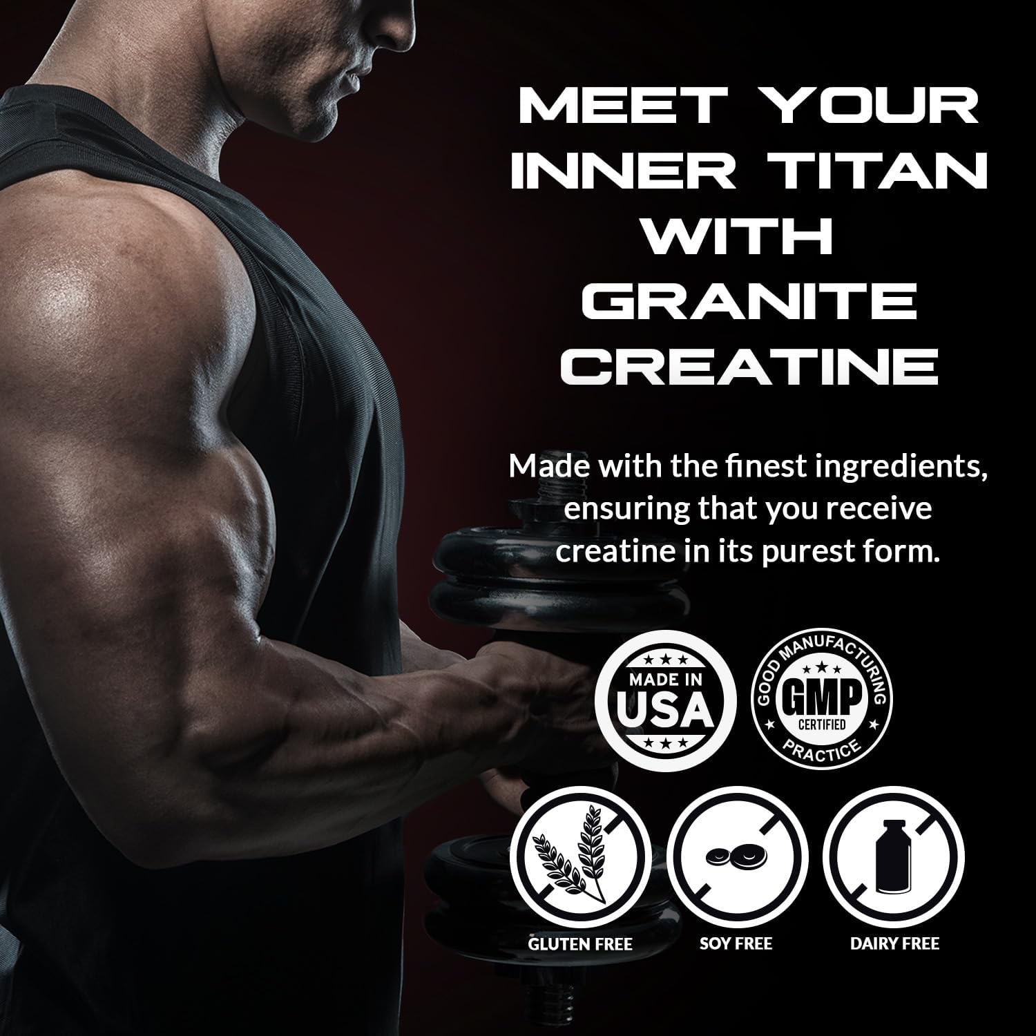 Granite Creatine Monohydrate Supplement for Strength, Endurance, & Muscle Recovery - Soy, Dairy, & Gluten-Free (80 Servings)