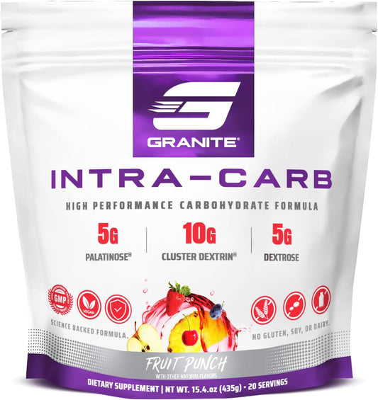 Granite Intra Carb Powder - Fruit Punch Flavor - High-Performance Carbohydrate Blend - Supports Energy and Training - 20 Servings
