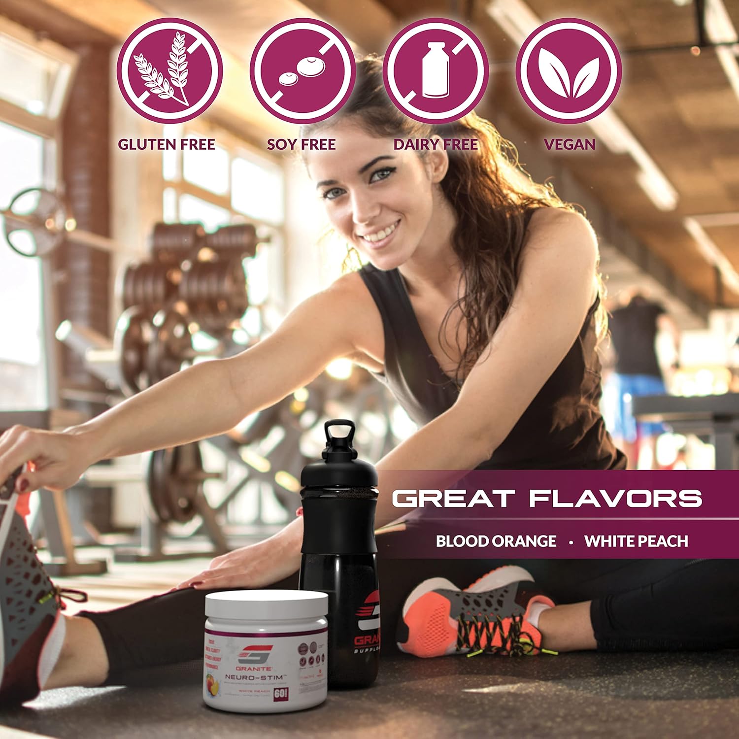 Granite Neuro-Stim Brain Nootropic - White Peach Flavor - 60 Servings - Vegan & Gluten-Free - Mental Focus & Clarity - Energy Support