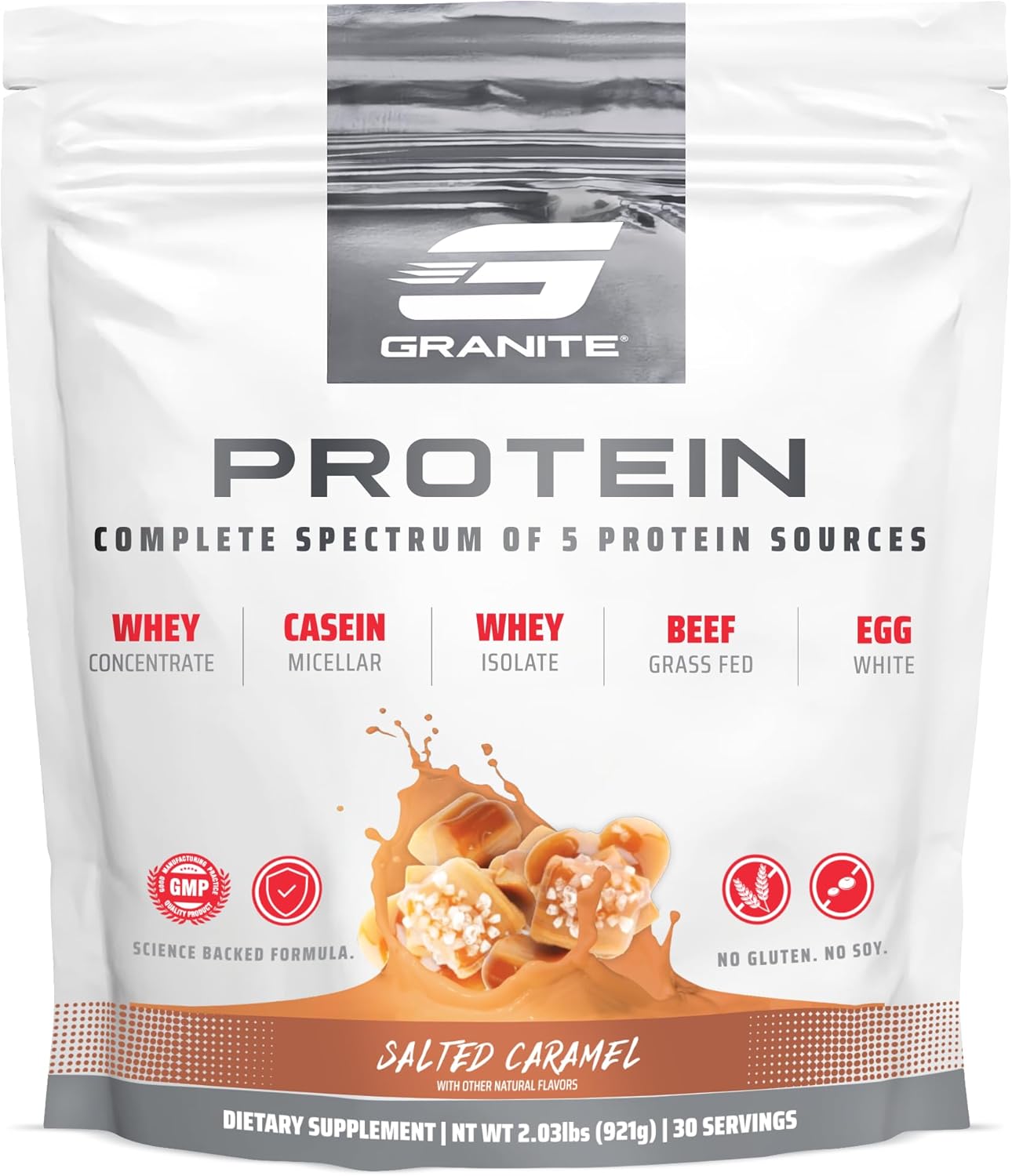 Granite Protein Powder Whey Isolate & Concentrate, Salted Caramel Flavor - Casein Blend for Muscle Building & Recovery - 23g Protein (30 Servings)