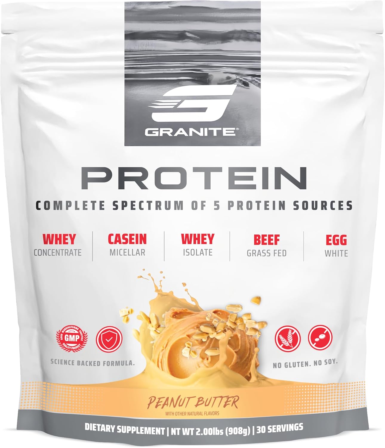 Granite Protein Powder with Whey Isolate, Casein, 23g Protein, Peanut Butter Flavor, Muscle Building & Recovery (30 Servings)