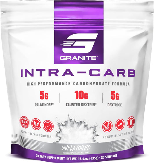Granite Supplements Intra Carb Powder - Unflavored High-Performance Carb Blend with Cluster Dextrin, Palatinose, & Dextrose - Energy & Training Support - 20 Servings