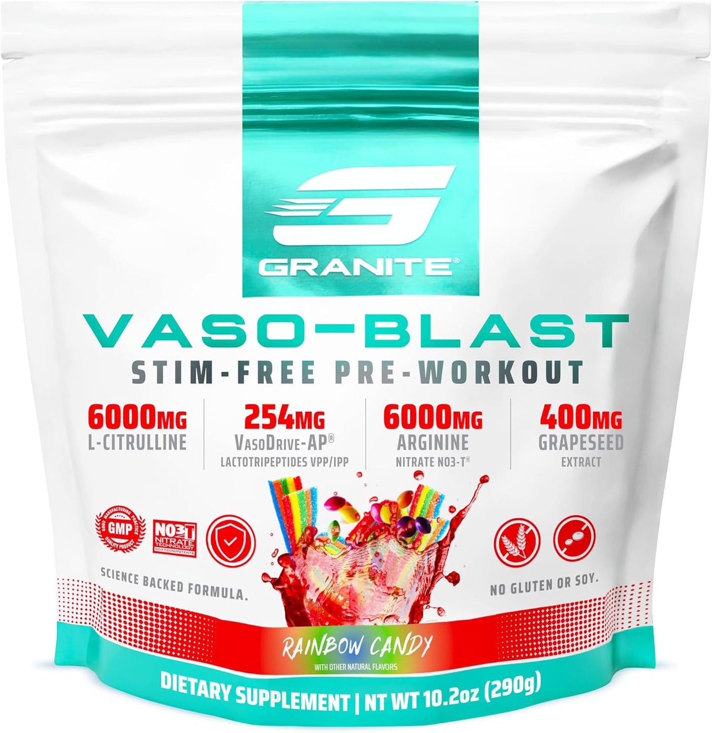 Granite Supplements Vaso Blast Advanced Stimulant-Free Pre-Workout - Rainbow Candy Flavor