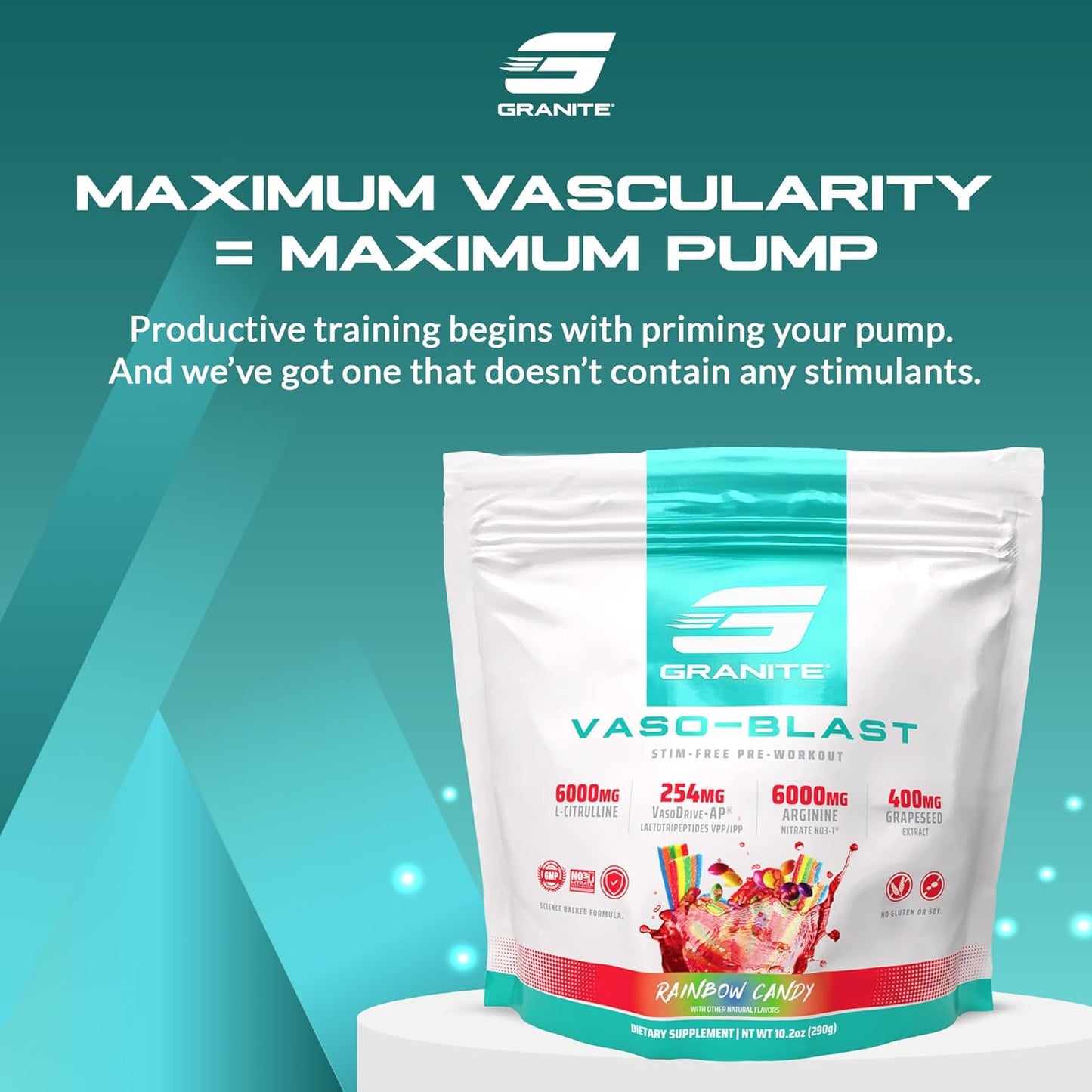 Granite Supplements Vaso Blast Advanced Stimulant-Free Pre-Workout - Rainbow Candy Flavor