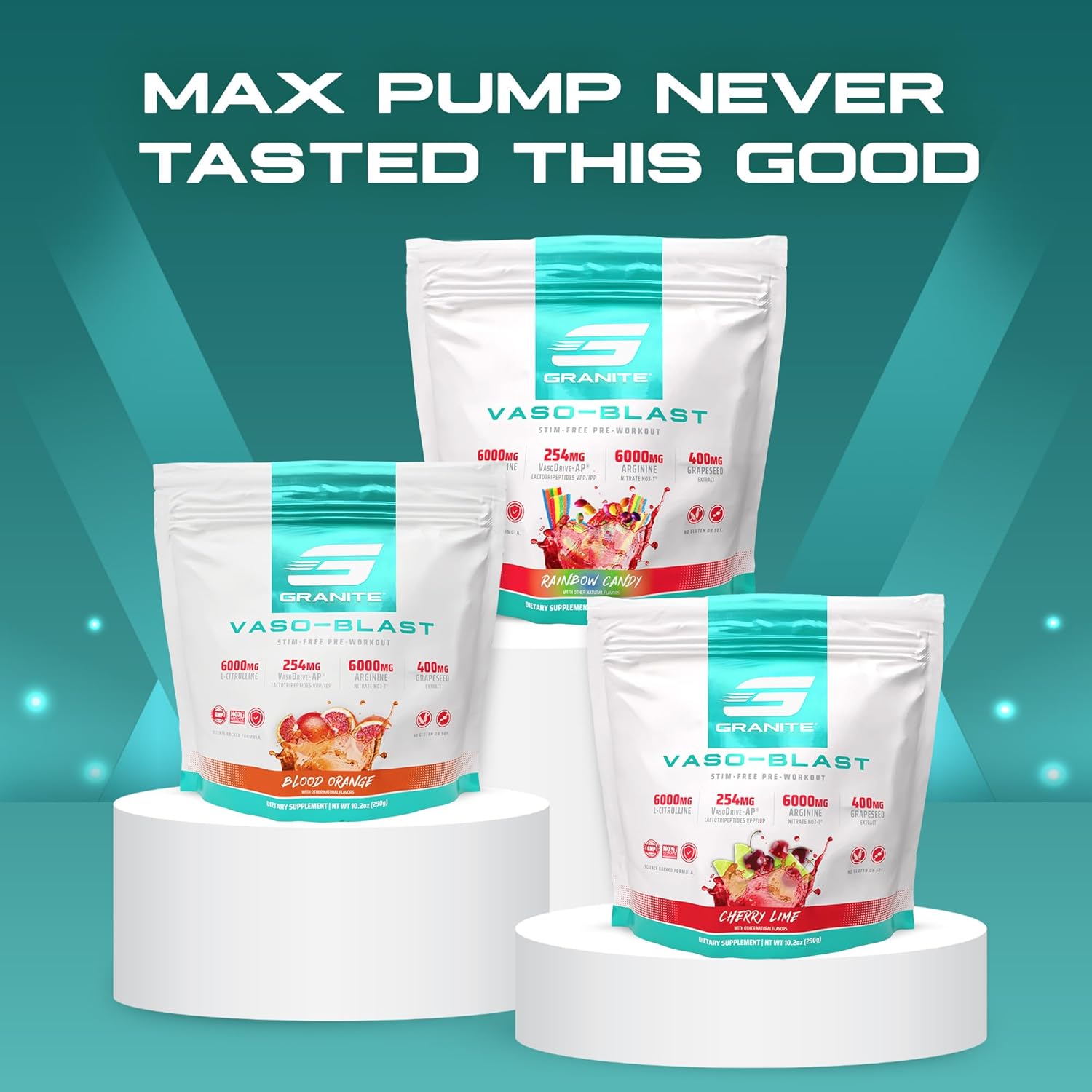 Granite Supplements Vaso Blast Advanced Stimulant-Free Pre-Workout - Rainbow Candy Flavor