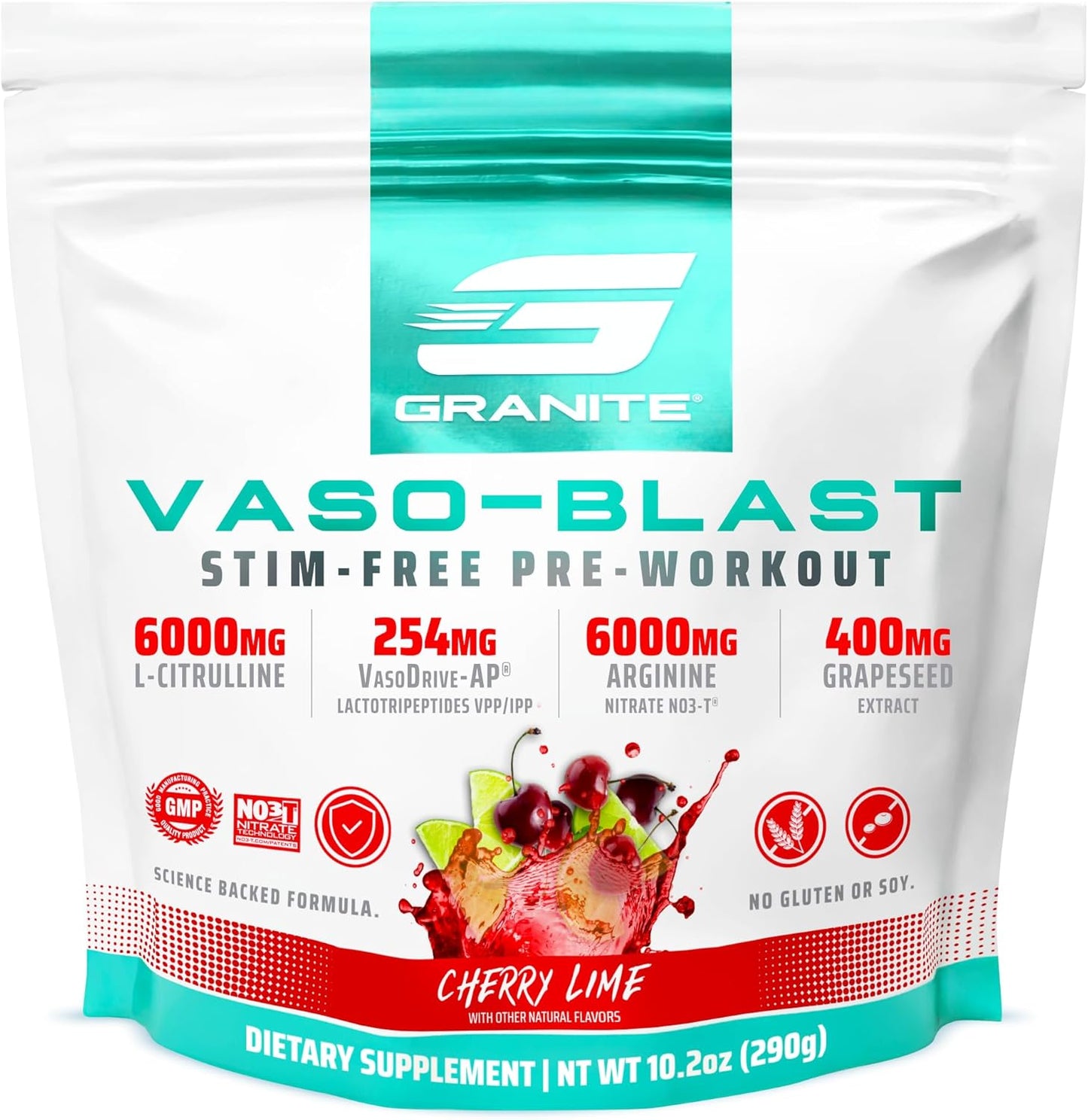 Granite Supplements Vaso Blast: Cherry Lime Stimulant-Free Pre Workout with Grapeseed Extract & Arginine Nitrite