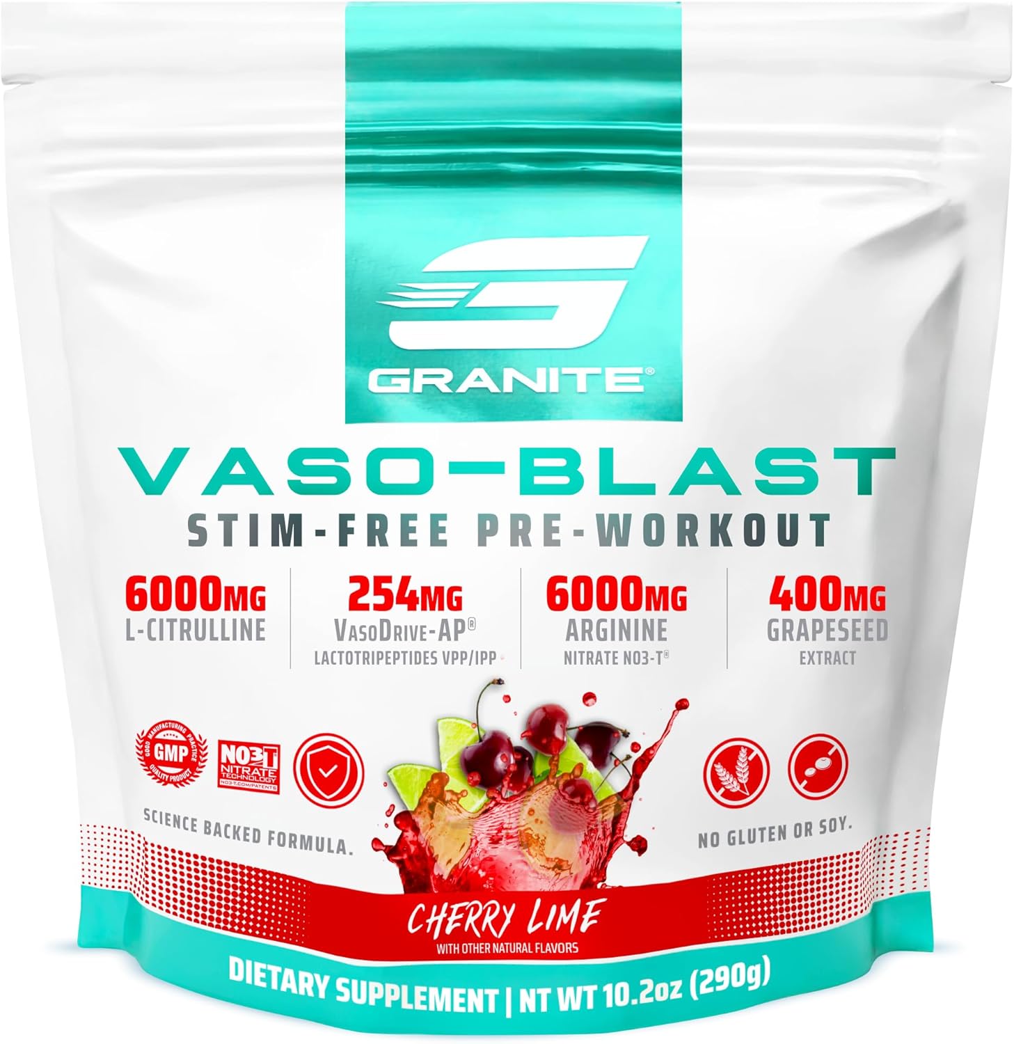Granite Supplements Vaso Blast: Cherry Lime Stimulant-Free Pre Workout with Grapeseed Extract & Arginine Nitrite