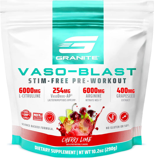 Granite Supplements Vaso Blast: Cherry Lime Stimulant-Free Pre Workout with Grapeseed Extract & Arginine Nitrite