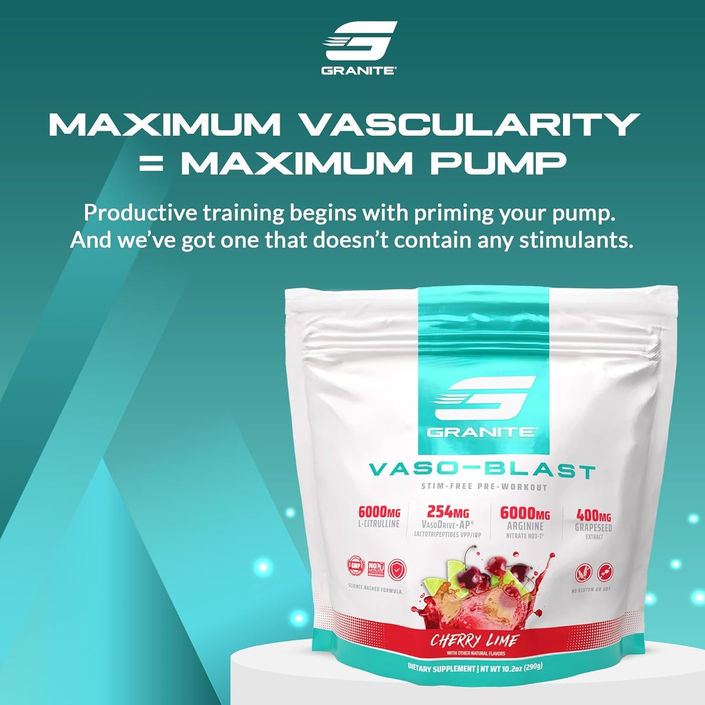 Granite Supplements Vaso Blast: Cherry Lime Stimulant-Free Pre Workout with Grapeseed Extract & Arginine Nitrite