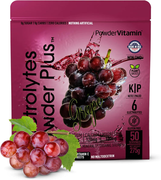 Grape Electrolyte Powder with 1000mg Potassium - Zero Calorie Keto Hydration Powder (50 Servings)