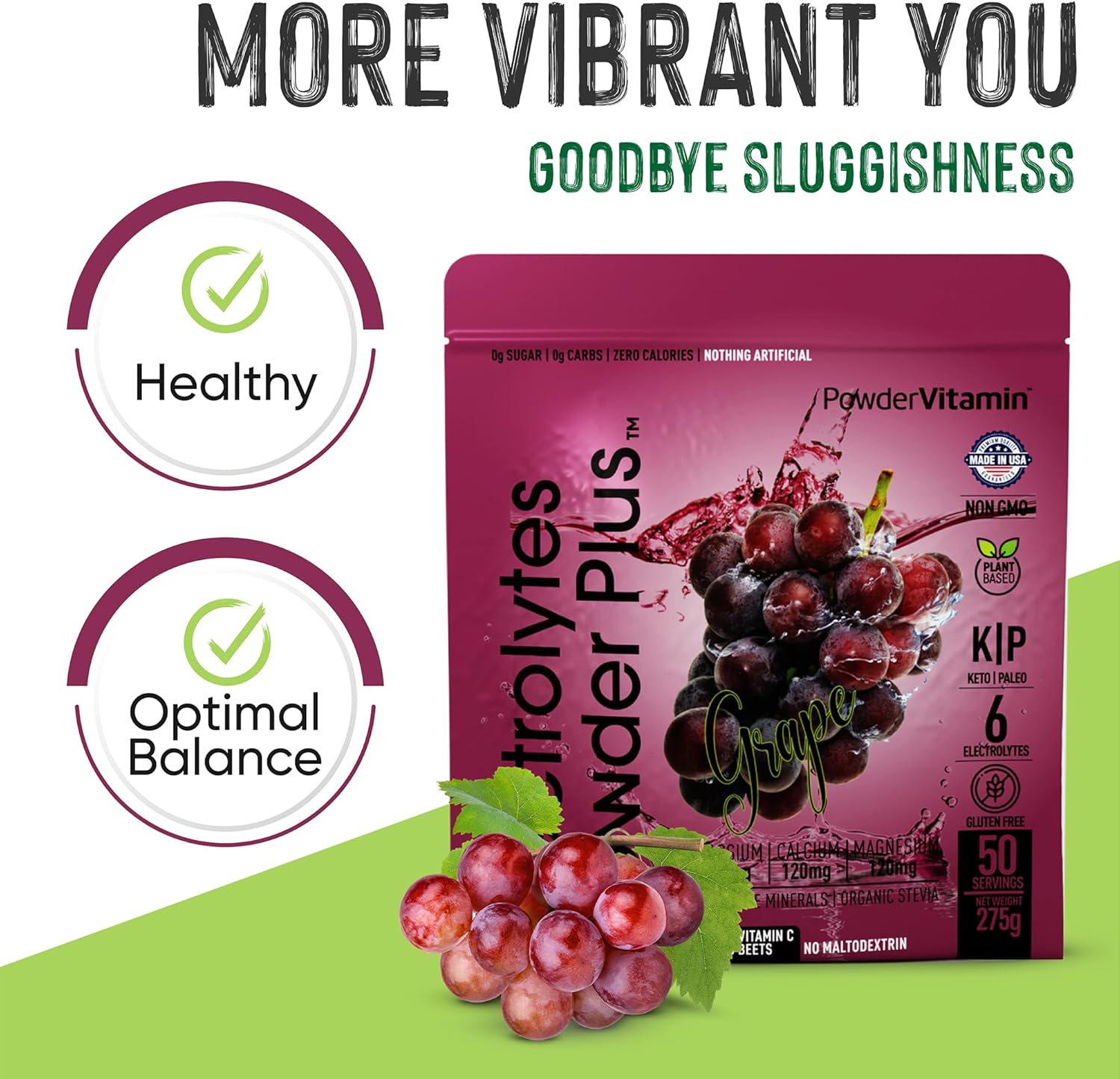 Grape Electrolyte Powder with 1000mg Potassium - Zero Calorie Keto Hydration Powder (50 Servings)