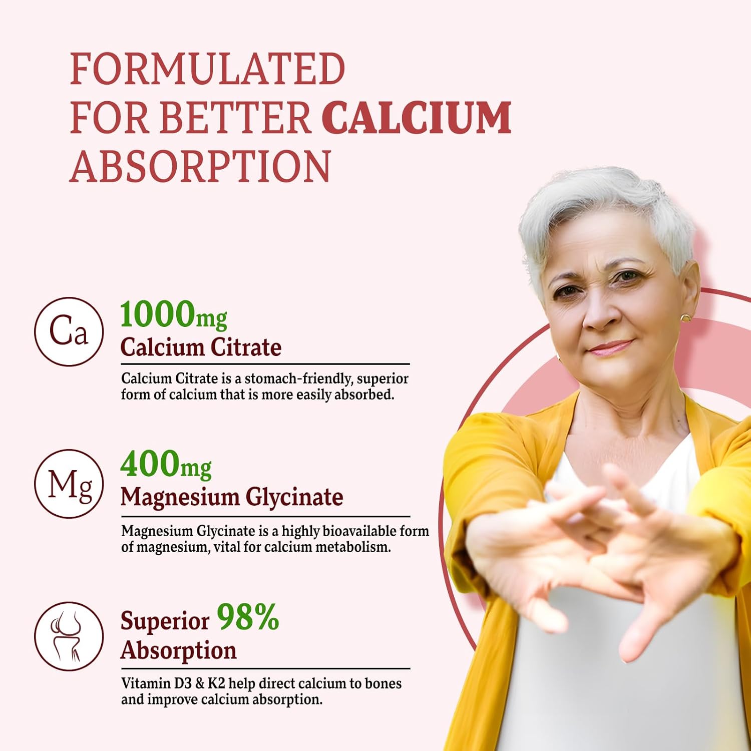 Grape Flavored Calcium Gummies for Women and Men with Vitamin D3 & K2 - 60 Count Bottle