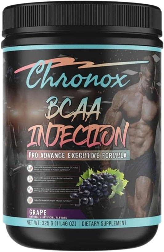 Grape Flavored Chronox BCAA Amino-Acids Powder for Pre & Post Workout - Sugar & Stimulant-Free Protein Supplement (11.46 Oz)