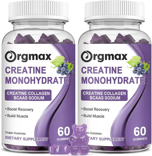 Grape Flavored Creatine Gummies with Collagen & BCAA for Muscle Strength - 2 Pack