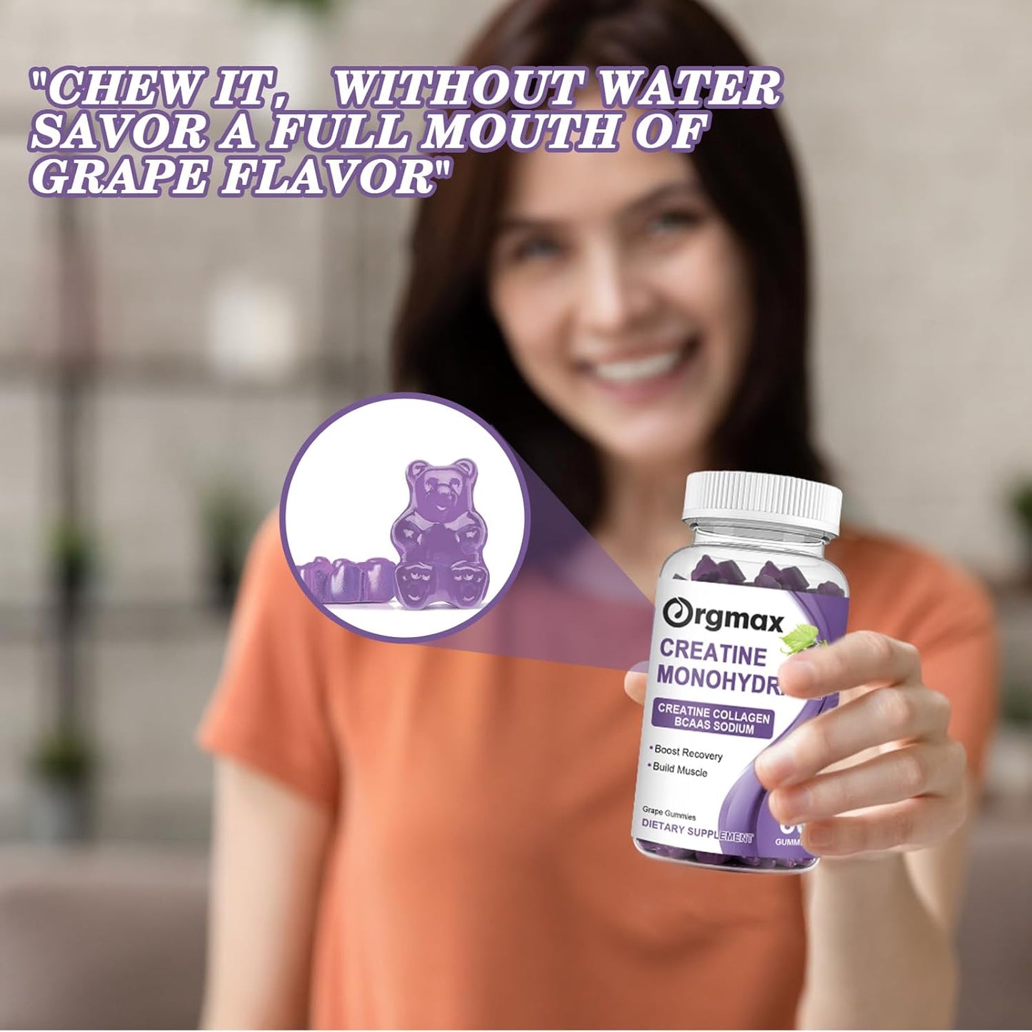 Grape Flavored Creatine Gummies with Collagen & BCAA for Muscle Strength - 2 Pack