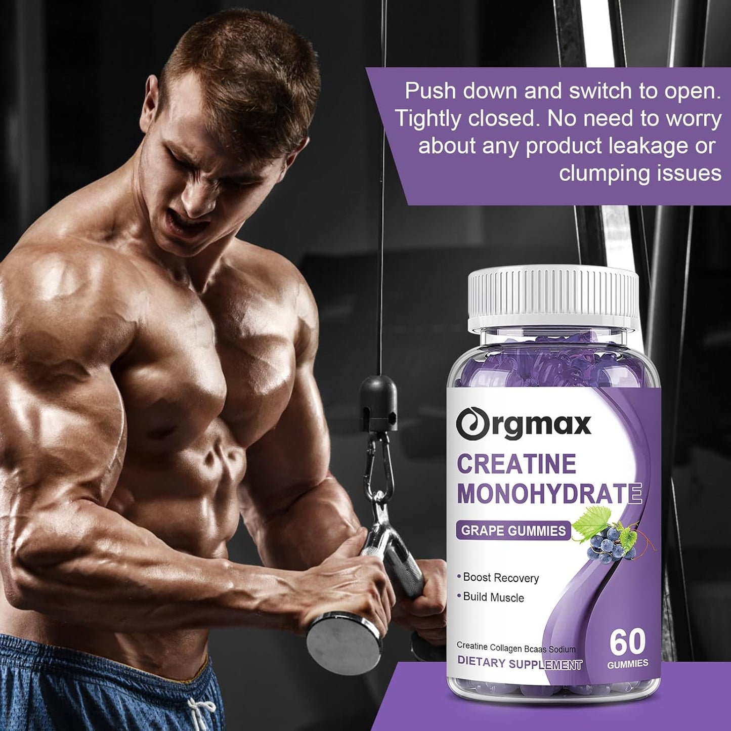 Grape Flavored Creatine Gummies with Collagen & BCAA for Muscle Strength - 2 Pack