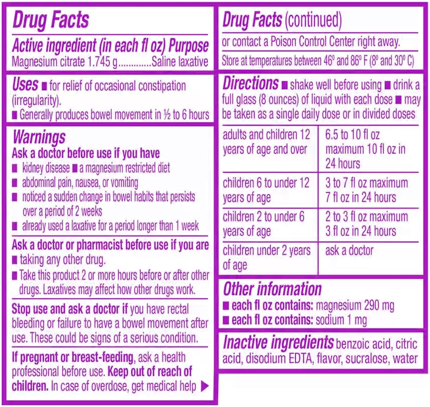Grape Flavored Magnesium Citrate Oral Solution - Gentle Liquid Laxative for Digestive Health - 10 Oz Bottle with Tip Card