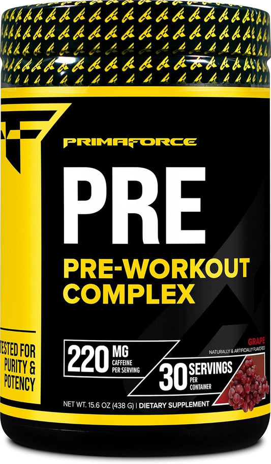 Grape Flavored Primaforce Pre-Workout Powder - Enhance Fitness Routine with 30 Servings, 438g
