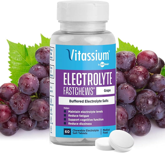 Grape Flavored Vitassium FastChews: 60 Chewable Electrolyte Tablets for POTS & High Sodium Diets