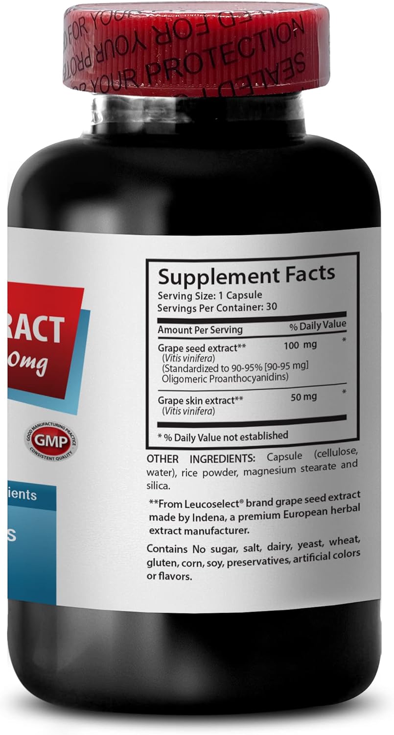 Grape Seed Extract Capsules with Oligomeric Proanthocyanidins for High Blood Pressure Prevention - 90 Capsules