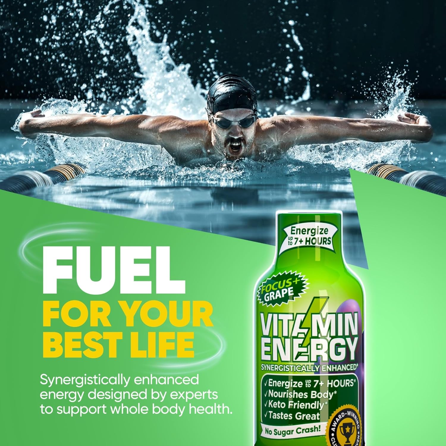Grape Vitamin Energy Focus+ Shots - Natural Sugar-Free Supplement with Vitamins B6, B12, Niacin, L-Theanine, CoQ10 for 7+ Hrs of Energy & Focus - 12 Ct
