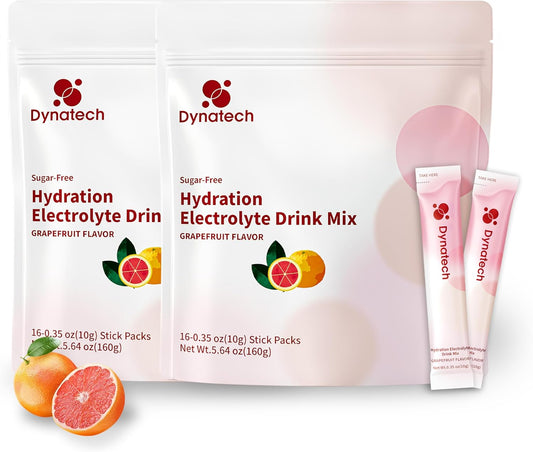 Grapefruit Electrolyte Drink Mix - Zero Sugar Hydration Powder Packets with 10 Electrolytes & Vitamins | Non-GMO, Gluten Free, Vegan - 32 Servings