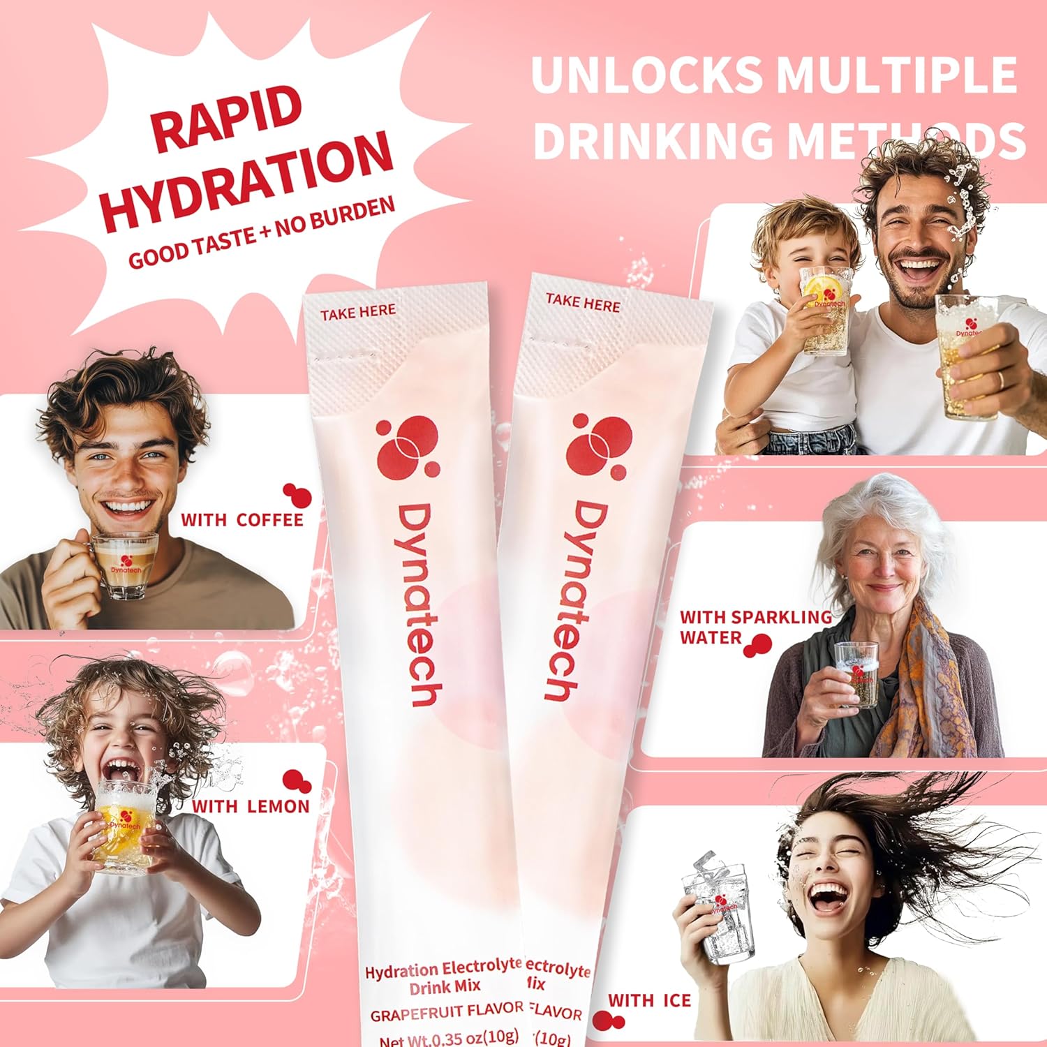 Grapefruit Electrolyte Drink Mix - Zero Sugar Hydration Powder Packets with 10 Electrolytes & Vitamins | Non-GMO, Gluten Free, Vegan - 32 Servings